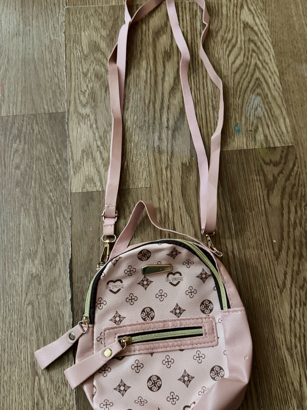 Women's Pink Crossbody Mini Backpack with Gold Hardware